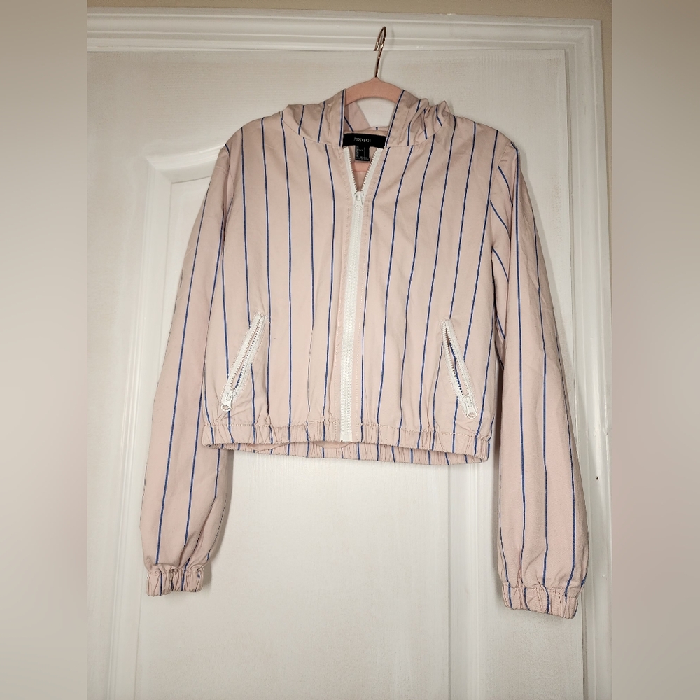 Forever 21 Pink and Blue Bomber Jacket with Ribbed Cuffs